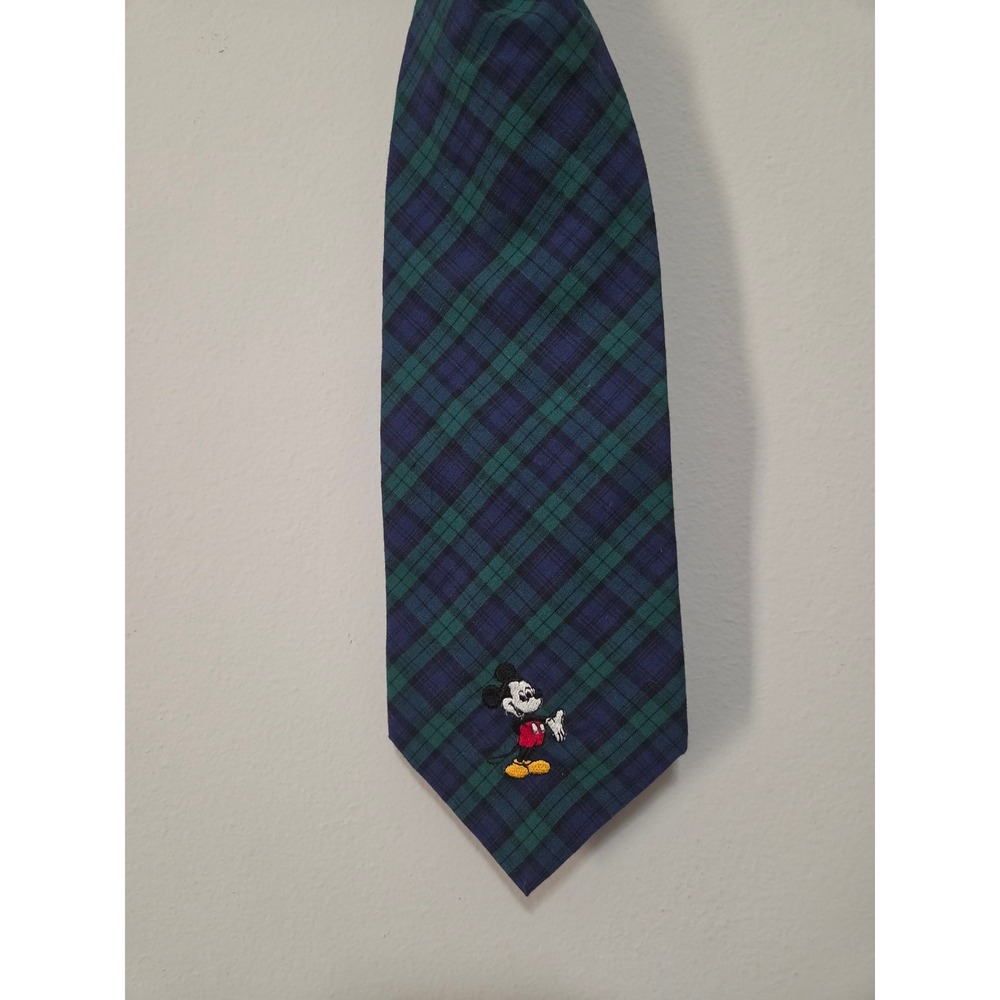 Mickey Unlimited Disney Mens Tie Black Watch Plaid Cotton Mickey Mouse Green Blu